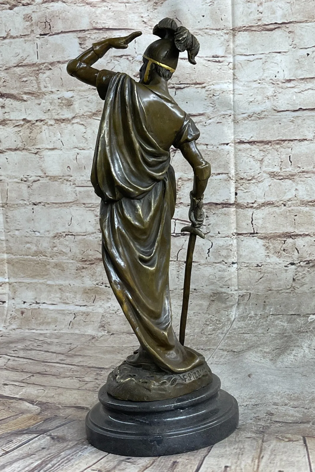 Art Decor Classic Roman Greek Warrior Bronze Sculpture Gold Accent Patina